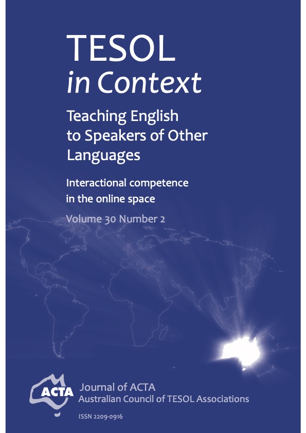 					View Vol. 30 No. 2 (2022): Interactional competence in the online space: Affordances, challenges and opportunities for TESOL practitioners
				