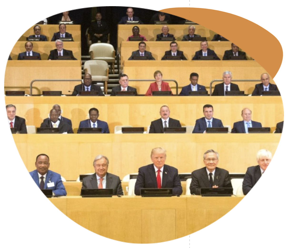 World leaders sit in rows of seats